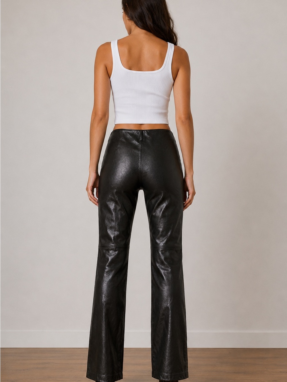 Bebe Black Leather Pants Size 0 Straight Leg / Slight Flare - Picture 2 of 10